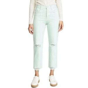 J. Brand Wynne Cropped Straight Jeans Light Green Spearmint Destruct Size 28